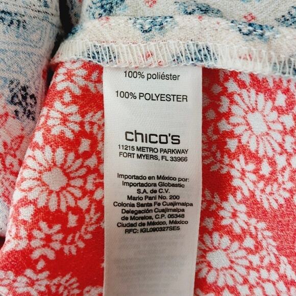 Chico's‎ Bohemian Elements Cold-Shoulder Tie-Neck Top Blue/ Red Scarf 2 L/12 - Picture 9 of 11